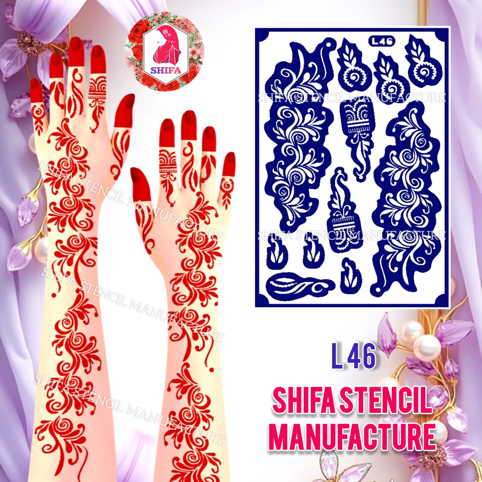 L 46 Elegant Vine Swirl Sticker overview Henna Stencil - Shifa Stencil